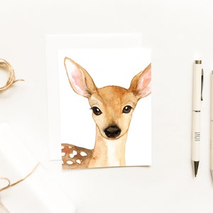 Baby Deer Watercolor Card~ Farmhouse Notecard~Rustic Animal Greeting Cards~Watercolor Fawn Cards~Deer Mama Gifts~Baby Fawn Card