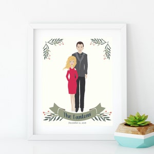 Custom Illustrated Couples Engagement or Anniversary Portrait~Gift for a Couple