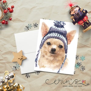 Watercolor Chihuahua Christmas CardWarm and Cozy Holiday Dog CardsCanine Stationery image 1