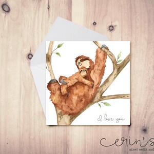 Sloth I Love You Card~Mother&#39;s Day Greeting Card~Illustrated Animal Cards for Mom~Sloth Gifts~Birthday Card for Mother~Father&#39;s Day Card