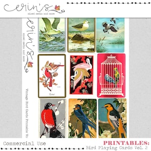 Bird Playing Card Collage Sheet V2 Imprimible ~ Junk Journal Ephemera Elements ~ Nature Journal Elements ~ Commercial Use Journal Printable