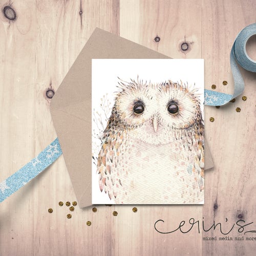 Watercolor Baby Owl Recycled Note Cards Set