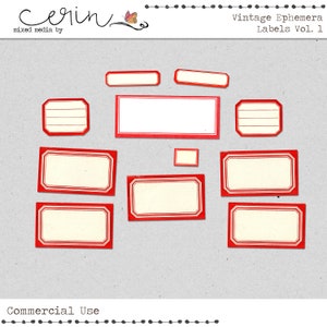 Vintage Red Labels~Red Bordered Junk Journal Tags~High Quality Commercial Use Digital Elements~Digital Scrapbooking Labels and Tags