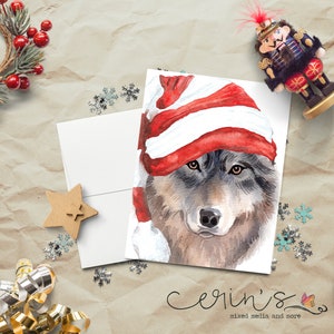 Holiday Wolf Card~Warm and Cozy Christmas Animal Greeting  Cards~Canine Stationery~Wolf Gifts~Forest Animal Notecards