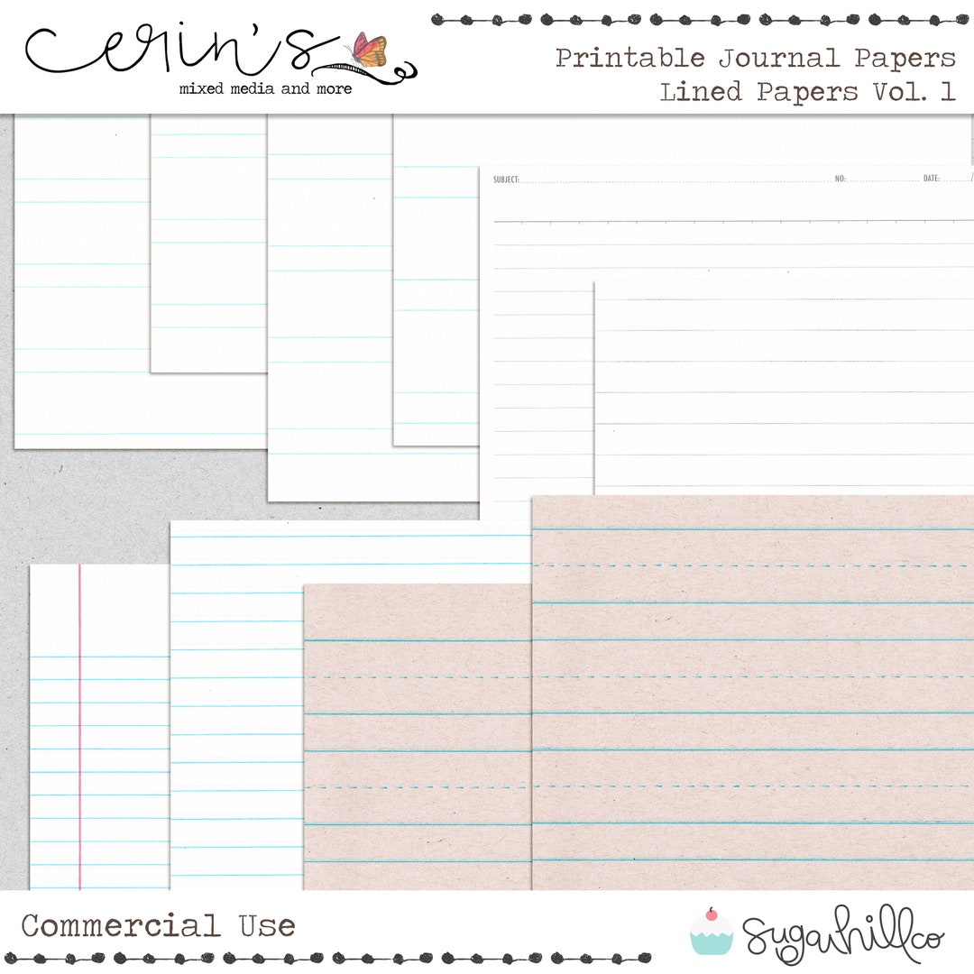 Printable Lined Papers~junk Journal Printable Pages~print Your Own Junk Journal~vintage Lined ...