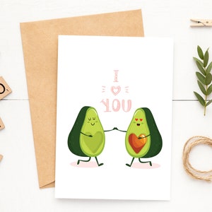 5x7 Avocado Love Card~Avocado Valentine Greeting~I love You Anniversary Note Card~For Avocado Lover~Grandmother Valentine