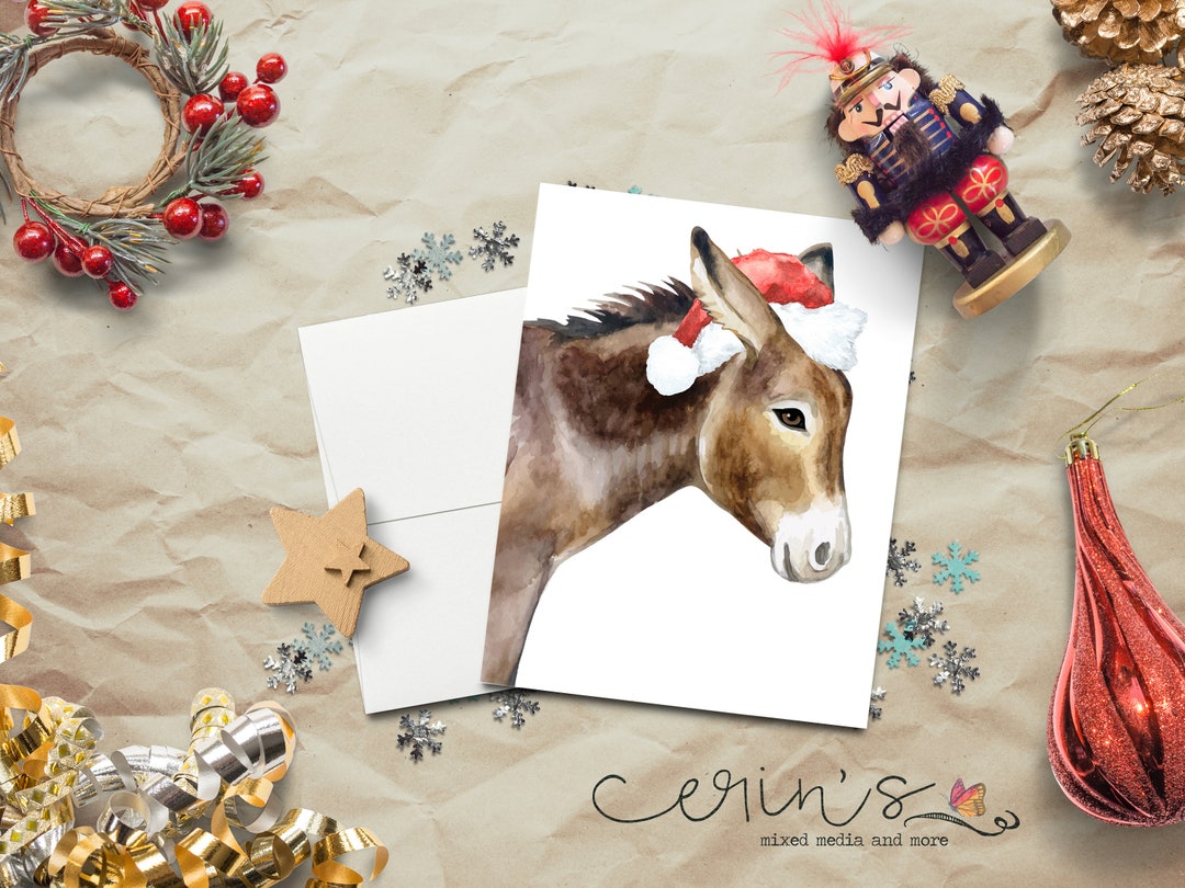 Watercolor Christmas Donkey Cardfarm Animal Cardsfarmhouse