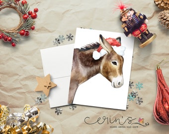 Watercolor Christmas Donkey Card: Farmhouse Holiday Card