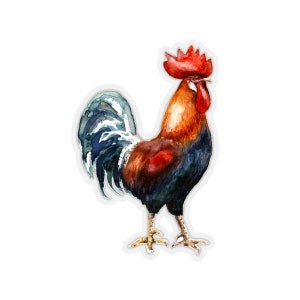 Watercolor Rooster Sticker~Farmyard Animal Kiss Cut Laptop Decal~Rooster Gifts