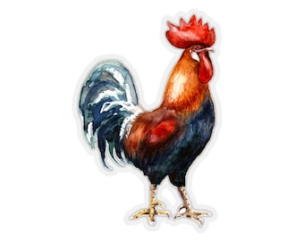 Watercolor Rooster Sticker~Farmyard Animal Kiss Cut Laptop Decal~Rooster Gifts