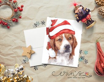 Watercolor Beagle Christmas Card~Warm and Cozy Holiday Dog Cards~Canine Stationery