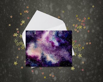 Watercolor Purple and Pink Galaxy Notecards~Watercolor Night Sky Cards~Galaxy Gifts~Cards for Space Lover~Purple Galaxy