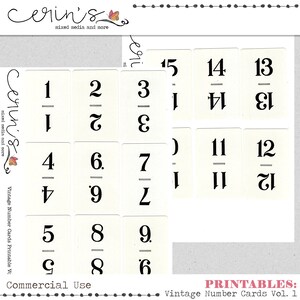 Folha de colagem de cartões numéricos vintage para impressão ~ Junk Journal Elementos efêmeros ~ Uso comercial Diário de arte para impressão ~ Recortes de diário de arte