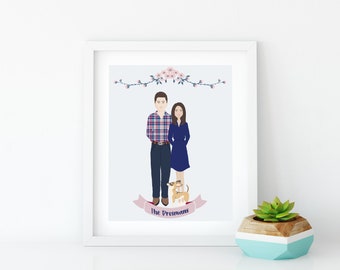 Printable Couples Portrait~Digital Anniversary Portrait~Illustrated Engagement Portrait~Anniversary Gift~Engagement Gift~Valentines Day Gift