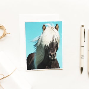 Watercolor Horse Card~Pretty Watercolor Horse with Blue Sky Cards~Horse with White Mane and Tail