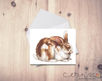 Brown and White Rabbit Card~Beautiful Animal Greeting~Soft and Cuddly Pet Notecard Set~Watercolor Bunny Gifts~Spring Animal Cards
