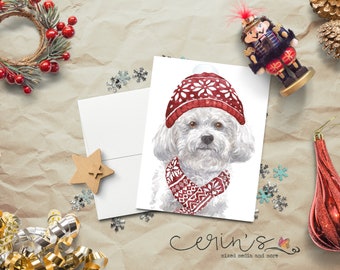 Watercolor Bichon Frise Christmas Card~Warm and Cozy Holiday Dog Cards~Canine Stationery