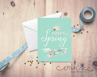 Happy Spring Greeting Card~Pastel Spring Notecard~Spring in Bloom Note Card~Blank Spring Greetings Card~Card for Friend~Just Because