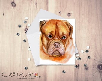 Watercolor Bordeaux Mastiff Card, Dog Mom Gift