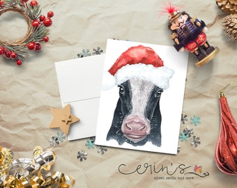 Black and White Cow Christmas Card