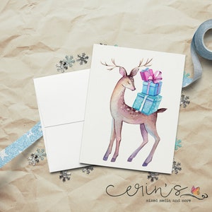 Rustic Deer with Gifts Holiday Card~Beautiful Boho Winter Greeting Card