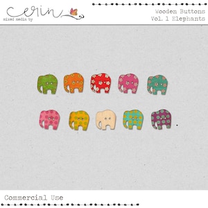 Wooden Elephant Buttons~Digital Valentines Day Elements~Colorful Commercial Use Scrapbooking Elements~Printable Collage Accents