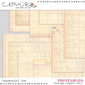 Printable Vintage Ledger Paper~Handwritten Junk Journal Pages~Commercial Use Notebook Paper~Art Journal Page Inserts