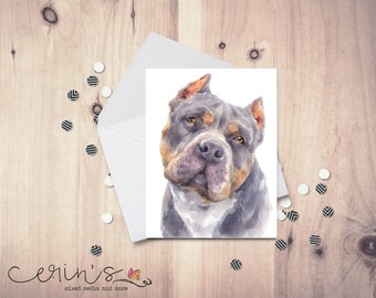 Pitbull Note Card~Blank Watercolor Dog Notecards~Canine Stationery~Gift for Dog Mom~Pitbull Gifts~Big Dog Gifts