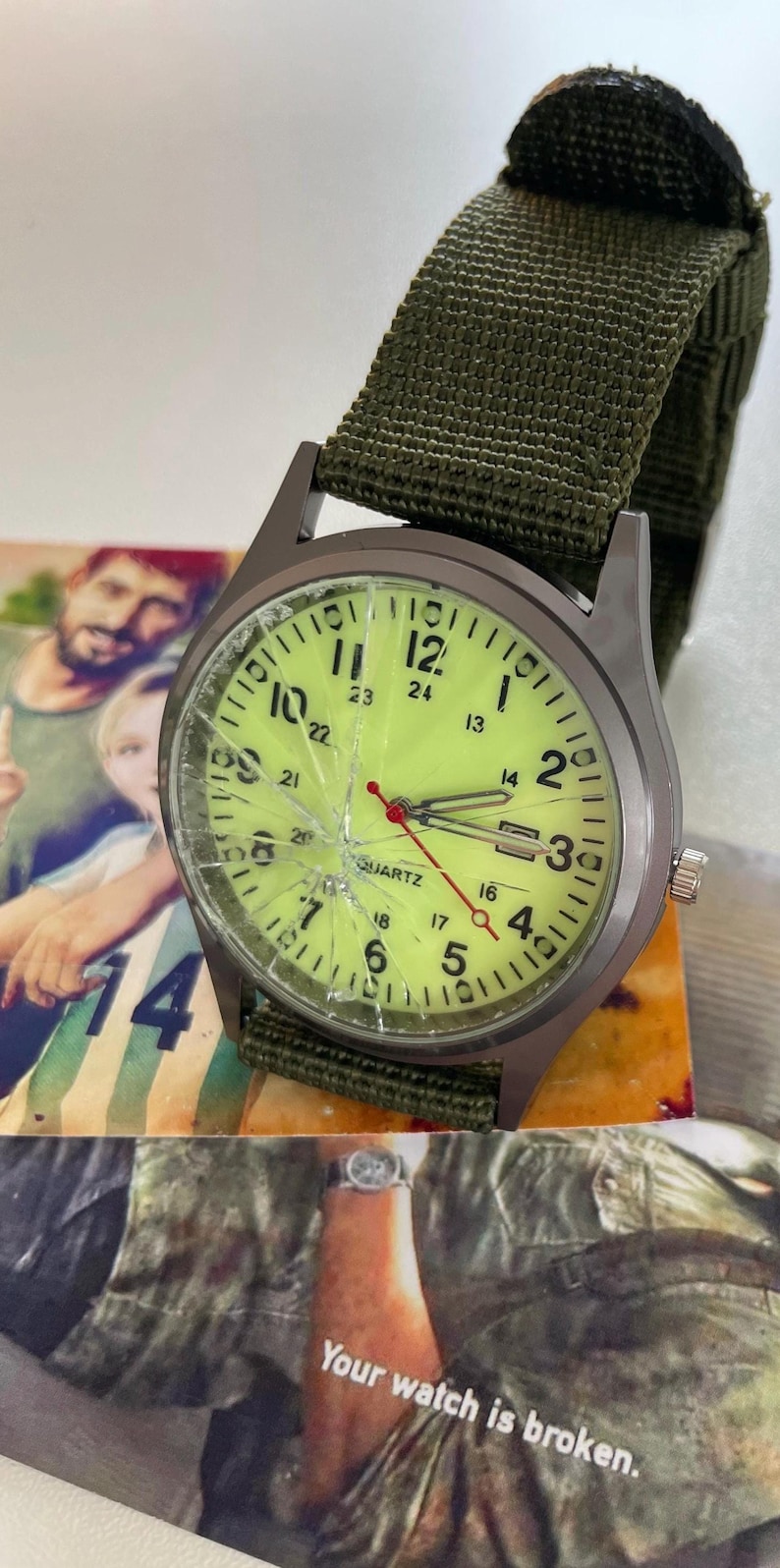 Game Inspired Broken Watch Cosplay Prop: Cracked Face, Mini Prints, Stickers image 3