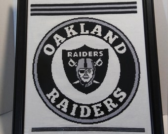 Football Fans,"Oakland Raiders Collectors Gift",Sports Memorabilia,Football Lover's,Completed Cross Stitch,Framed,Finished Cross Stitch,