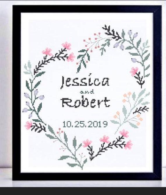 Wedding Announcement, Made To Order Completed Cross Stitch, Finished Cross Stitch, Bridal Shower Gift,