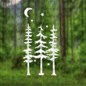 Forest Night Decal - Car decal - Window decal - Laptop decal - Tablet decal - travel, hiking, PNW love, Trees, Crescent Moon