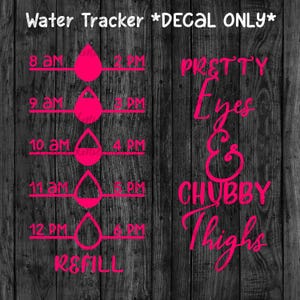 Water Bottle Decal, Pretty Eyes Chubby Tracker | Oracal Gloss Vinyl | 6x3 Inches, Hydration Intake Guide, Hand Wash Only image 1