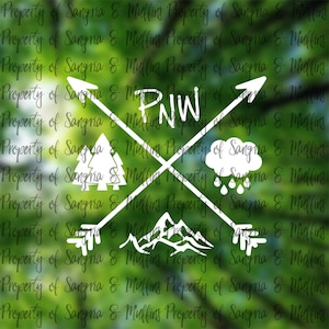 PNW Life Decal, Rustic Arrow And Tree Sticker | Waterproof Oracal 651 Gloss Vinyl | Car, Bottle Sizes image 1