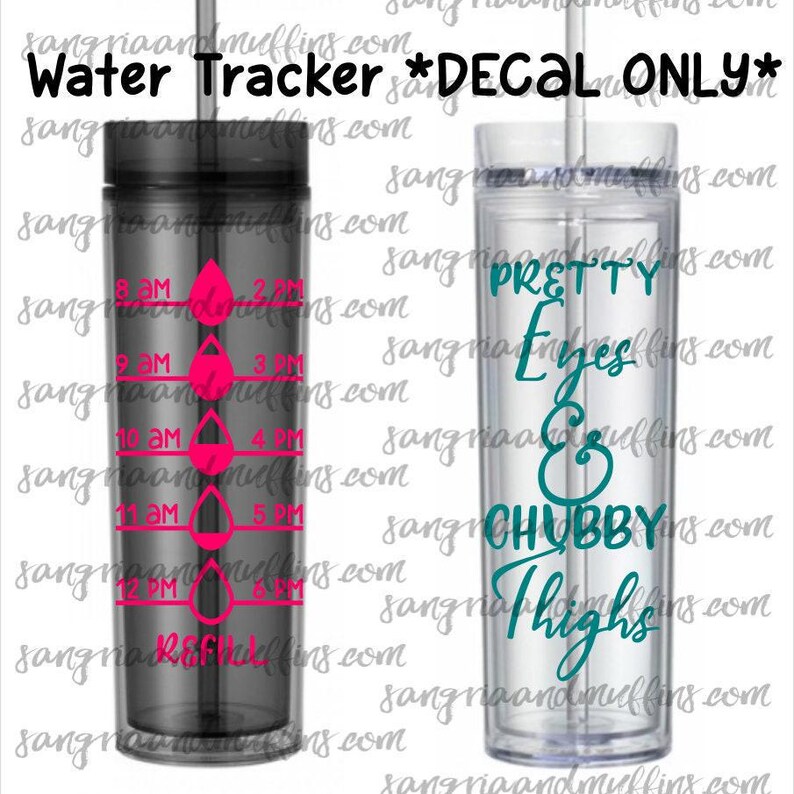 Water Bottle Decal, Pretty Eyes Chubby Tracker | Oracal Gloss Vinyl | 6x3 Inches, Hydration Intake Guide, Hand Wash Only image 5