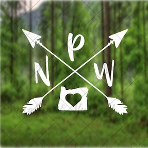 Oregon Pacific Northwest love with crossing arrows decal - car, window, laptop, tablet decal - PNW pride decal - Oregon Pride decal