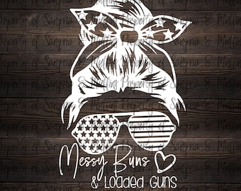 Messy Bun Car Decal - US Flag Glasses, Mom Life Sticker