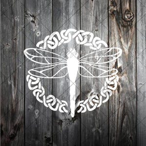 Dragonfly Decal with Celtic Knot: Vinyl Sticker for Car or Laptop