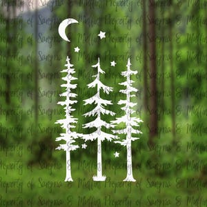 Forest Night Decal, Crescent Moon Tree Silhouette Car Sticker | Oracal 651 Gloss | Multiple Sizes