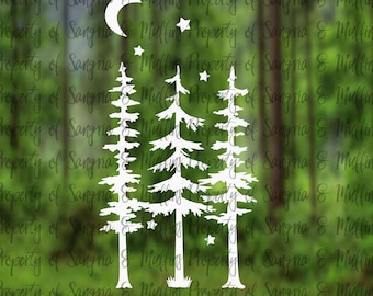 Forest Night Decal, Crescent Moon Tree Silhouette Car Sticker | Oracal 651 Gloss | Multiple Sizes
