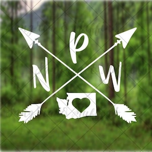 Washington Pacific Northwest love with crossing arrows - car, window, laptop, tablet decal - PNW love - PNW pride - PNW decal