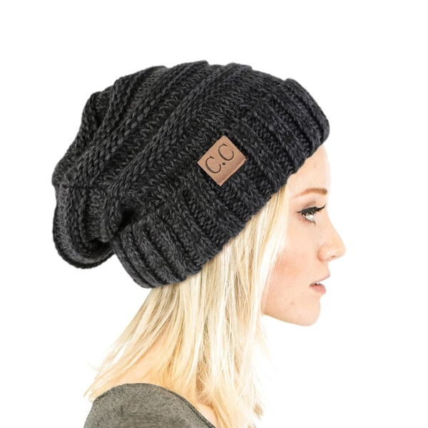 Unisex Mens Womens Knit Two Toned Mix Oversized Slouchy Beanie Hat