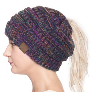 Womens Two Toned Mixed High Ponytail Beanie