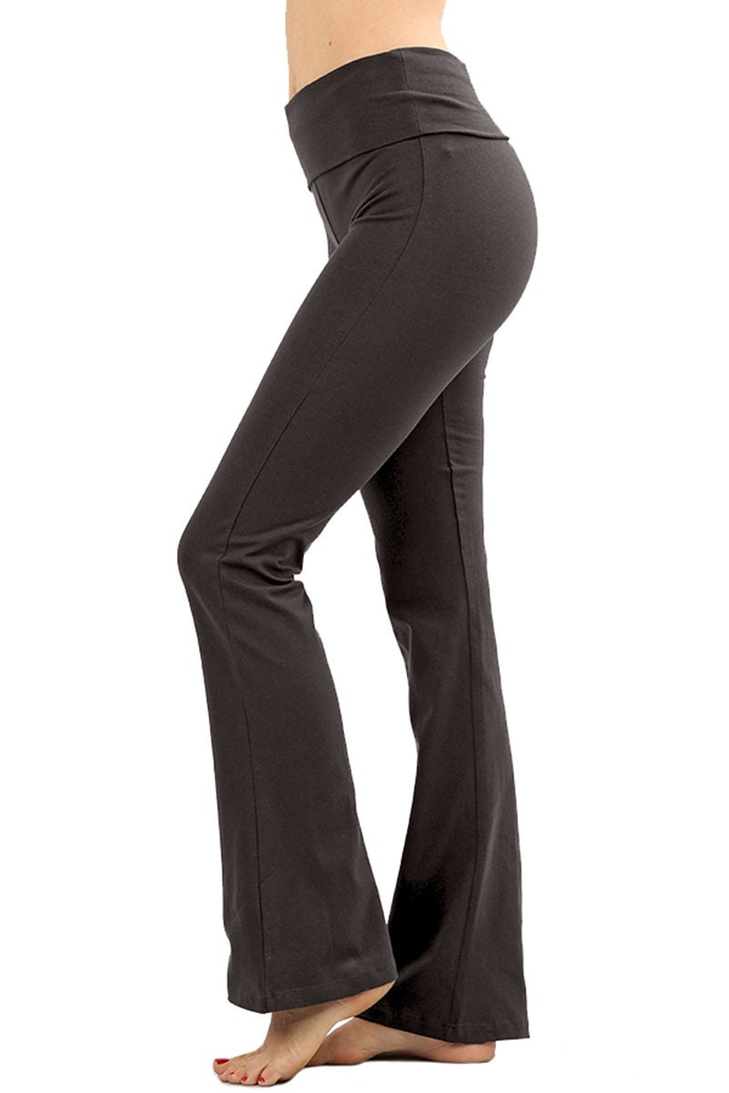 Womens Solid Cotton Lounge Flared Foldover Yoga Pants -  Canada