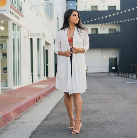 Womens Long Length Cardigan Slouchy Draped Lightweight Pockets