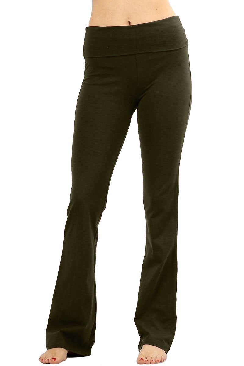 Womens Solid Cotton Lounge Flared Foldover Yoga Pants -  Canada
