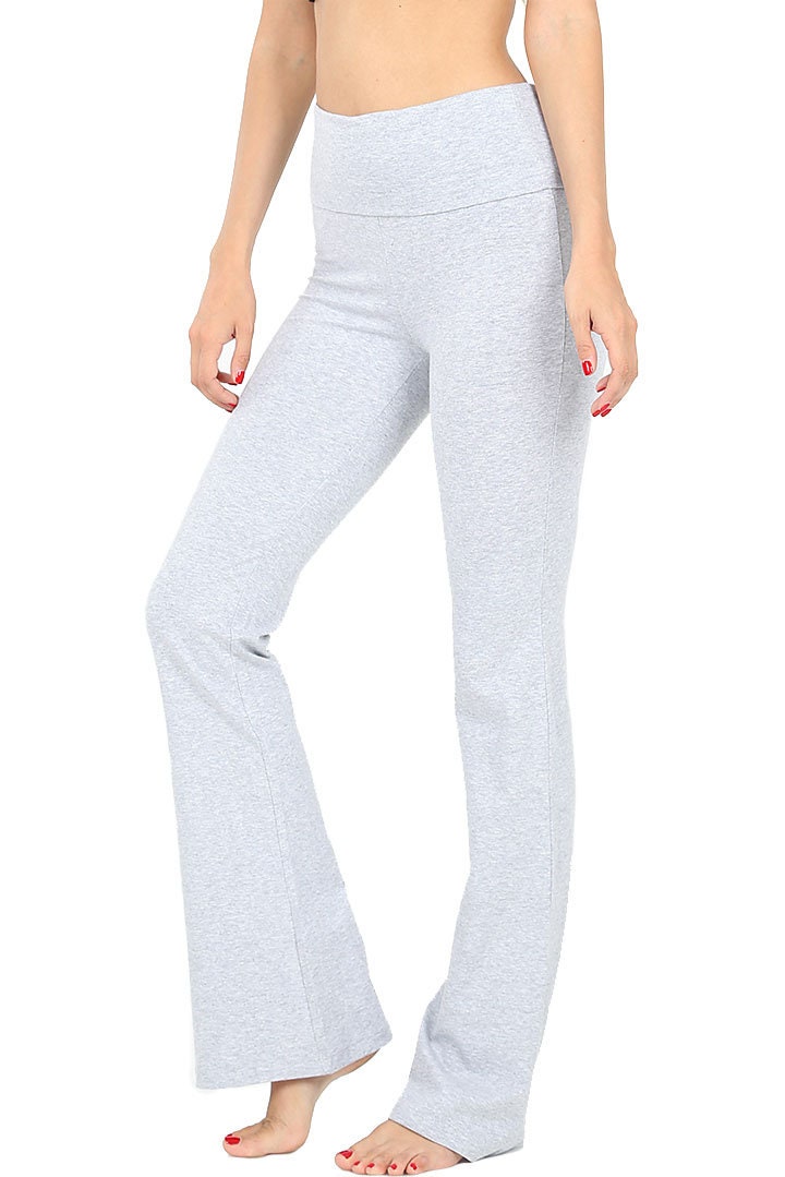 Womens Solid Cotton Lounge Flared Foldover Yoga Pants -  Canada