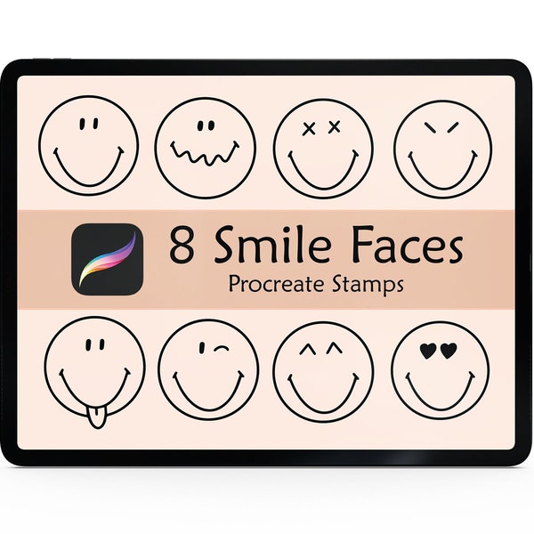 8 Smiles faces Procreate Brushes, Smiley face Stamps, happy face iPad Stamp Brushes Set, hand painted, Smiling, Commercial Use Included