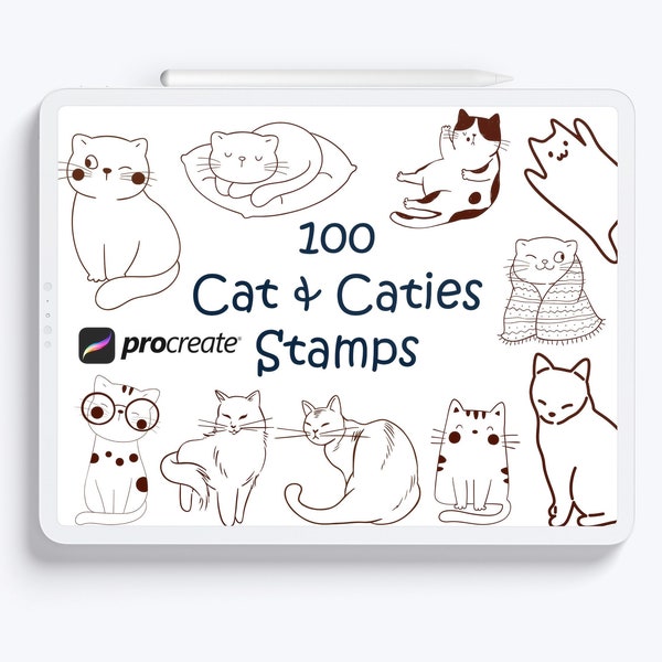 Cat Stamps Procreate, Kitten, Nursery Stamp, Animala, Caties, Cuties doodle, Pinceaux, peinture à la main, TÉLÉCHARGEMENT INSTANTANÉ, Utilisation commerciale incluse