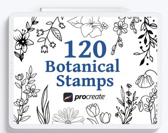 Set di pennelli Procreate Botanical Stamps: fiori, foglie, rami (download digitale)